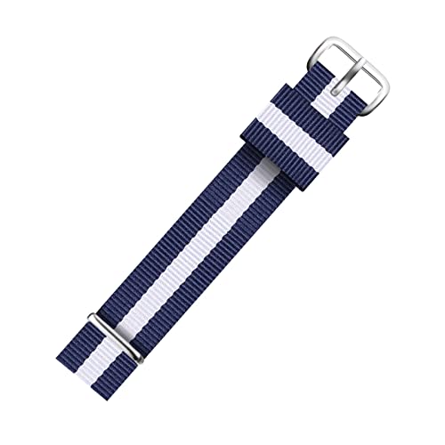 12/13/14/16/17/18/19/20/21/22mm gewebtes Nato-Nylonband mit gestreiftem Druck, leichtes Anti-Schweiß-Armband mit Installationswerkzeugen, Blau+Weiß-Silber, 16mm von Bumdenuu