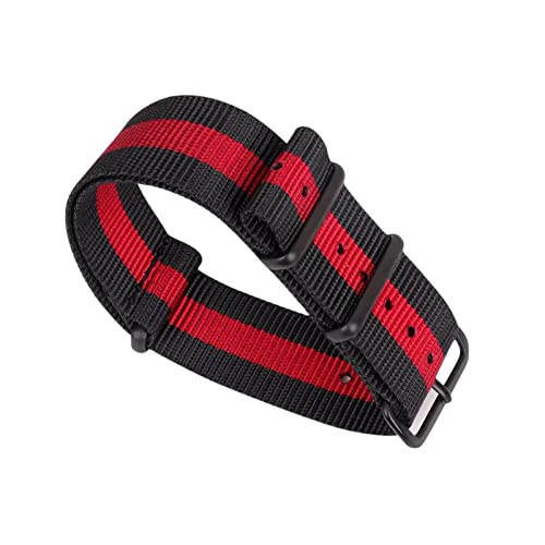 18/20/22/24mm Sportgewebtes Nylon-Nato-Armband, leichtes, wasserdichtes Uhrenarmband für mechanische Uhren, Schwarz+Rot-Schwarz, 24mm von Bumdenuu