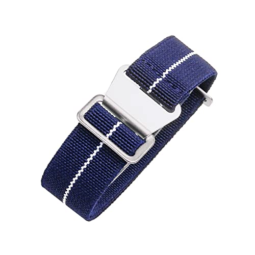 18/20/22mm Herren Damen Military Style Elastisches Nylon Geflochtenes Nato Armband Atmungsaktives Hautfreundliches Uhrenarmband mit Installationswerkzeugen, Blau+Weiß-Silber, 20mm von Bumdenuu