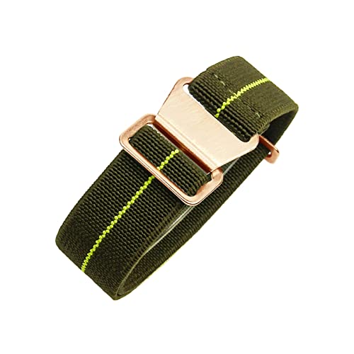 18/20/22mm Herren Damen Military Style Elastisches Nylon Geflochtenes Nato Armband Atmungsaktives Hautfreundliches Uhrenarmband mit Installationswerkzeugen, Grün+Gelb-Roségold, 18mm von Bumdenuu