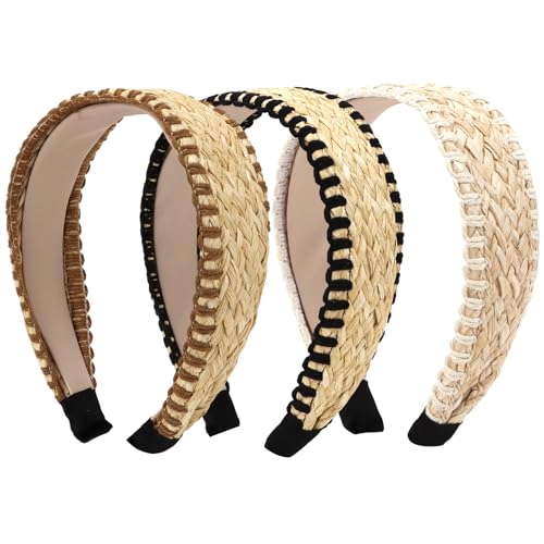 Bumlofa 3 Stück Handgewebte Haarreifen Damen-Set, Haarreif Breit-Design – Naturmaterial Haaraccessoires für Boho-Look, Strand & Alltag, Stylische Kopfschmuck von Bumlofa