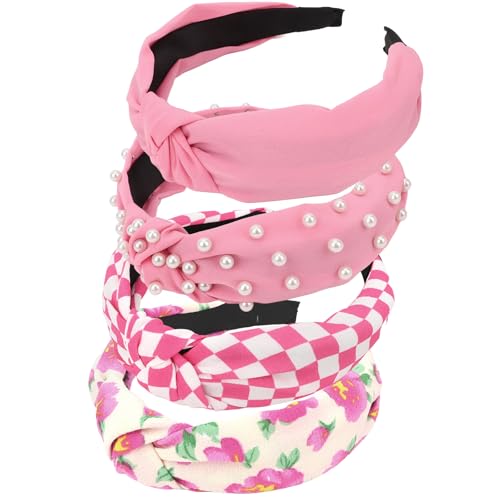 Bumlofa 4er Set Pink Haarreifen Damen - Breit Haarreif mit Perlen & Muster, Ideal für Party & Alltag von Bumlofa