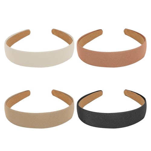 Bumlofa 4er Set Weiche Textil-Haarreifen Damen – Breites Profil, Elegant für Alltag, Büro & Party, Passend für Damen/Teenager, Farben: Weiß, Beige, Braun, Schwarz von Bumlofa
