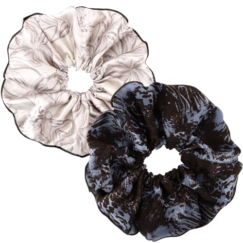 Bumlofa 2 Stück Druckmuster-Haargummi Damen-Set, Seidige Textur + Retro-Motive für Haargummis Mädchen von Bumlofa