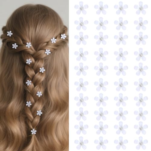 Bumlofa 40 Stücke Haarklammer Blume Set, Mini Haarklammern Klein Weiß, Blumenhaarklammern für Damen Frisur von Bumlofa
