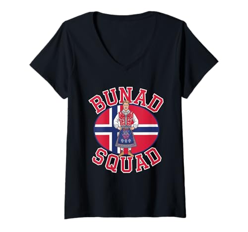 Damen Bunad Squad | Bekleidung für norwegische Herren Produkte Norwegen T-Shirt mit V-Ausschnitt von Bunad Norway Products
