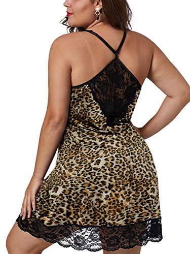 Bunanphy Damen Dessous Übergröße Sexy Nachtwäsche Spitzenbesatz Negligee Loungewear Nachtwäsche Nachthemd #A Leopard 3X-Large von Bunanphy