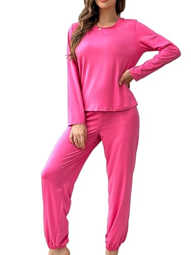 Bunanphy Ladies Pajama Set Long Sleeve Top and Pants Pjs Sets Ladies Soft Loungewear Sleepwear #D Rose Klein von Bunanphy