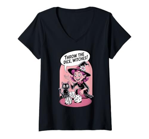 Damen Bunco Halloween-Party „Throw The Dice Hexes for Women“ T-Shirt mit V-Ausschnitt Damen Bunco Halloween-Party „Throw The Dice Hexes for Women“ T-Shirt mit V-Ausschnitt von Bunco Game