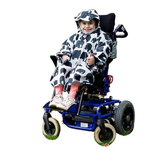 Kinder-Rollstuhl-Poncho, wasserdichter Regenponcho für 4–11 Jahre, universelle Passform, Schirmmapuze, Druckknöpfe leicht unter Kinn und Armen, wird mit einem eigenen Stoffsack geliefert von BundleBean