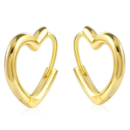 14K vergoldete herzförmige Ohrringe, S925 versilberte Damen minimalistische Ohrringe, Valentinstag (A-Gold) von BundleMall