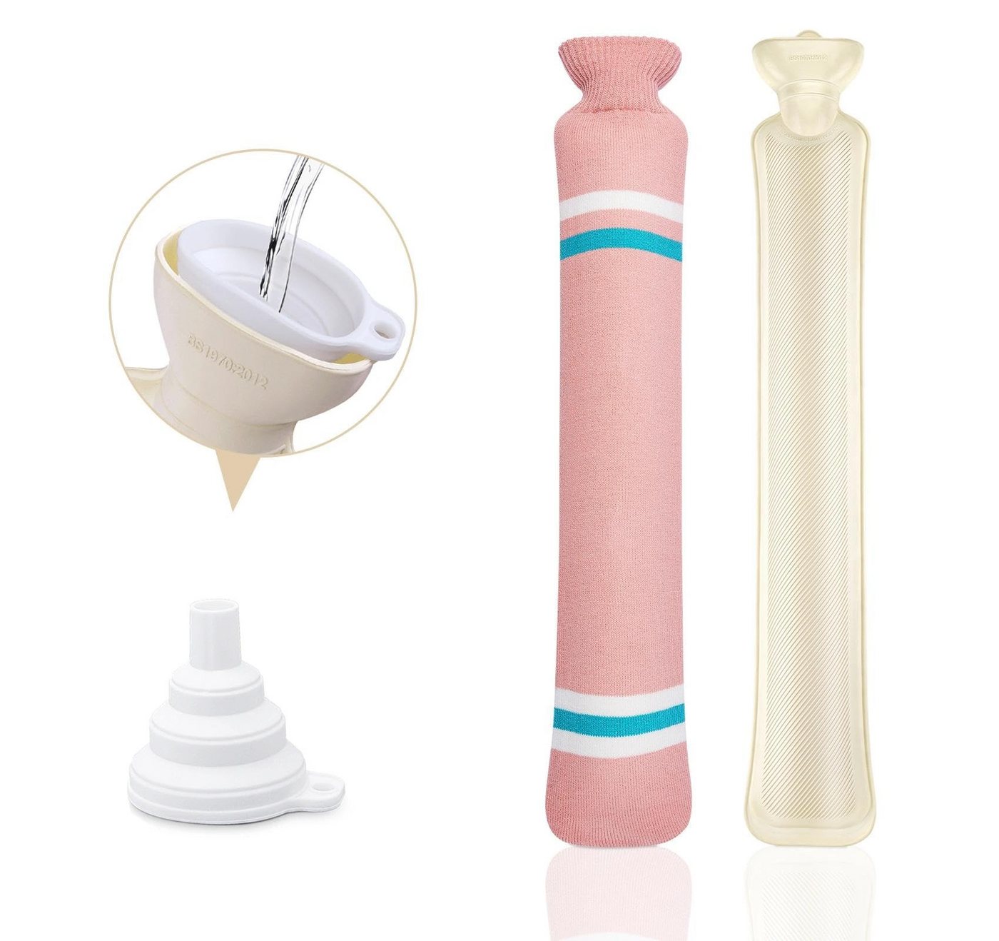 Bundviel Wärmflasche Wärmflasche 2L mit Plüsch Bezug Bettflasche groß lang Nacken Schlauch von Bundviel