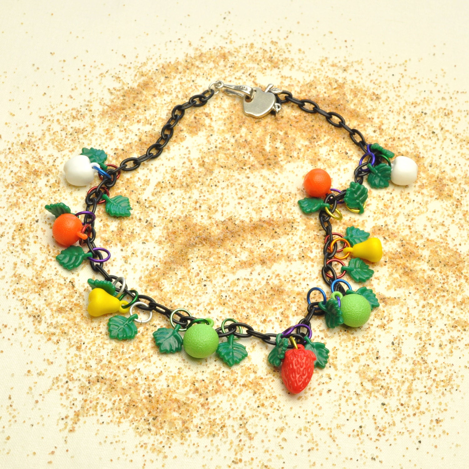 Vintage Obst-Halskette Mit Apfel-Verschluss Aus 925Er Silber von Bungalow42