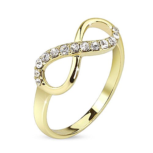 Bungsa 52 (16.6) Infinity Ring Gold Unendlichkeits Symbol schmal Größen 49 52 54 57 60 (Ring Damen Fingerring Partnerringe Verlobungsringe Trauringe Damenring Brass) von Bungsa