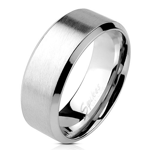 Bungsa 52 (16.6) Edelstahl Ring mit schrägem Rand Silber gebürstet Schmuckringe für Damen und Herren Verlobungsringe (Ring Fingerring Partnerringe Verlobungsringe Trauringe Damenring Chirurgenstahl) von Bungsa