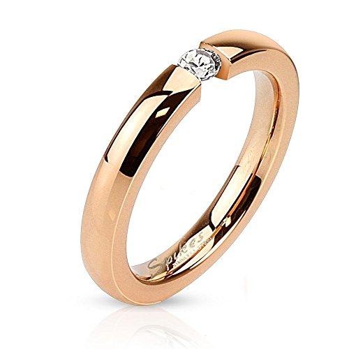 Bungsa 57 (18.1) Ring Rosegold mit Zirkonia Kristall Stein Edelstahl hochglanzpoliert für Damen Verlobungsring (Ring Damen Fingerring Partnerringe Verlobungsringe Trauringe Damenring Chirurgenstahl) von Bungsa