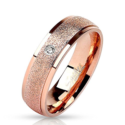 Bungsa 57 (18.1) Rosegold Ring mit Stein Zirkonia Kristall sandoptik schmal Edelstahl Verlobung für Damen und Herren (Ring Fingerring Partnerringe Verlobungsringe Trauringe Damenring Chirurgenstahl) von Bungsa