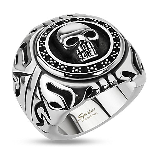 Bungsa 60 (19.1) Totenkopf Ring Herren Silber - Skull Fingerring für Männer - aus Edelstahl - gefasster TOTENSCHÄDEL Siegelring - Größen 60-75 - extra groß & massiv - breiter Ring für Biker von Bungsa