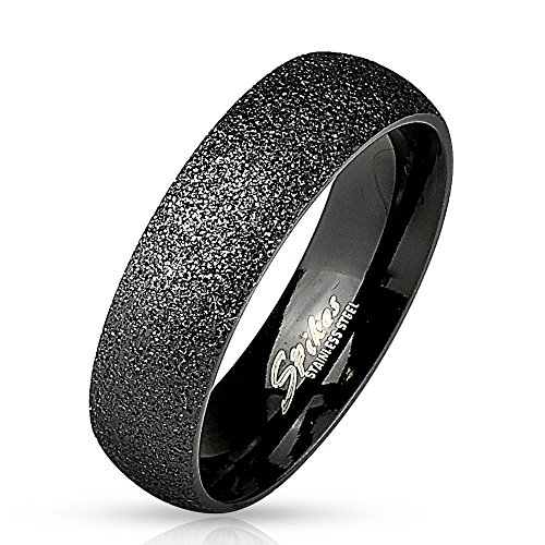 Bungsa 62 (19.7) Sandgestrahlter schwarzer Ring Edelstahl Frauen & Männer 49-70 (Herren Damen Fingerring Partnerringe Verlobungsringe Trauringe Damenring Edelstahlring Diamant Optik Glitter Glitzer von Bungsa