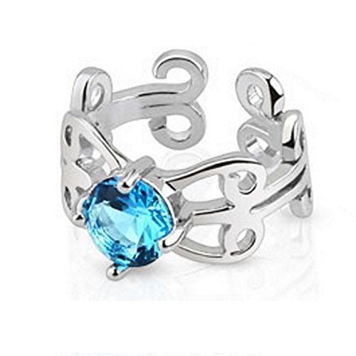 Bungsa AQ Aqua Zirkonia Ear Cuff Ohrstecker Wirbel Ornament mit Kristallstein für Damen (Conch Fake-Piercing Clip Rhodium Ohrstecker) (Ohrstecker Ohrringe Ohrhänger Creolen Ohrschmuck Ohrklemmen) von Bungsa