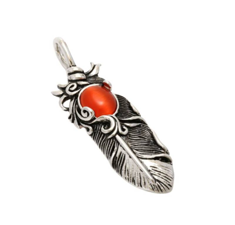 BUNGSA Anhänger Set Anhänger Feder mit Achatstein Silber aus Edelstahl Unisex (1-tlg), Pendant Halsketten von Bungsa