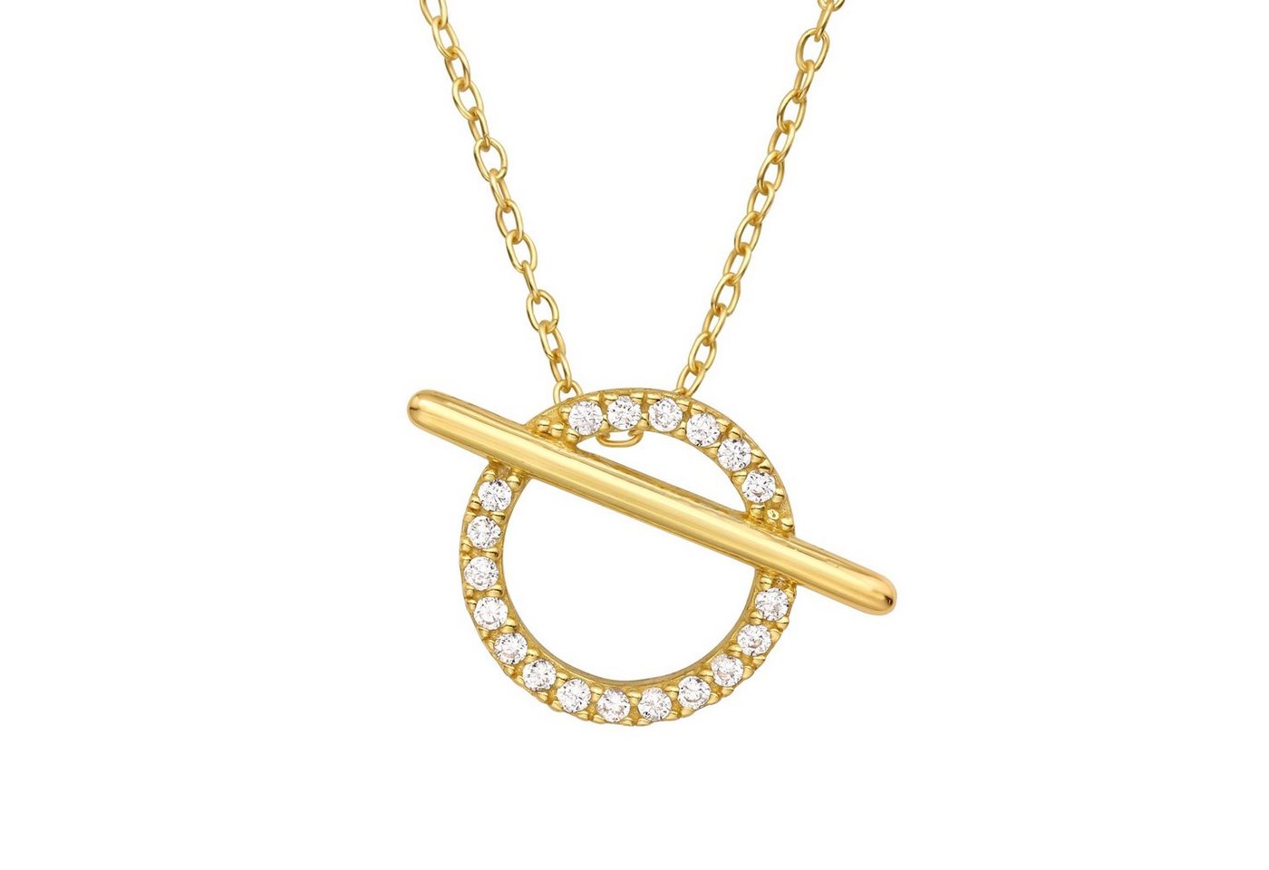 BUNGSA Goldkette Kette Kreis Kristallbesetzt goldfarben aus 925 Silber Damen (1-tlg), Halskette Necklace von BUNGSA