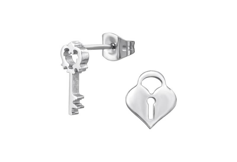BUNGSA Ohrring-Set Ohrstecker Schloss & Schlüssel Edelstahl für Damen silber (1 Paar (2 Stück), 2-tlg), Ohrschmuck Ohrringe von BUNGSA