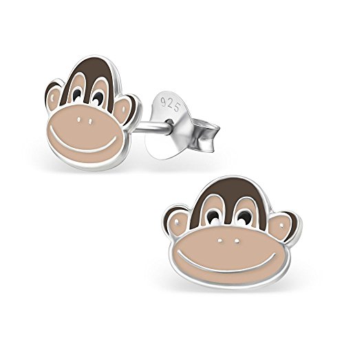 Bungsa Affe Echtsilber Ohrstecker für Kinder .925 Sterling Silver (Ohrringe Echtschmuck Studs Ohrschmuck Jungs Mädchen) von Bungsa