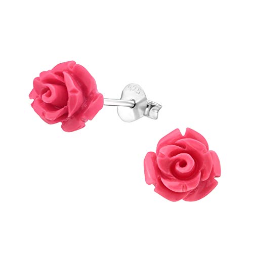 Bungsa Damen-Ohrstecker Rosenblüte aus .925 Sterling Silber - Rosafarbene Blüte von Bungsa