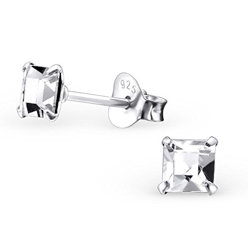 Bungsa ECHTSILBER KRISTALL OHRSTECKER 4mm quadrat (Ohrringe Echtschmuck Studs Ohrschmuck Damen Frauen Herren) von Bungsa