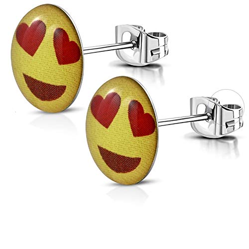 Bungsa Emoji Unisex-Ohrstecker aus 316L Edelstahl 9 mm (verliebt) von Bungsa