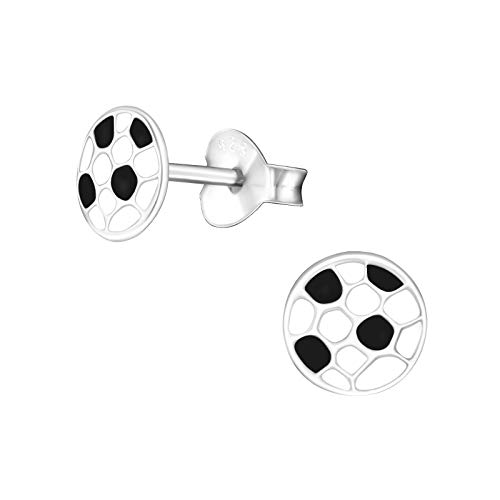Bungsa FUSSBALL Kinder-Ohrstecker 6mm aus .925 Sterling Silber - niedliches Ohrringe SET mit Fußball - für Jungs und Mädchen von Bungsa