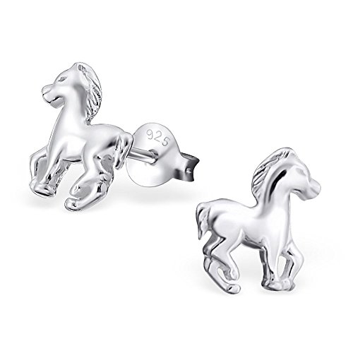 Bungsa Kinder-Ohrstecker PFERD aus STERLING SILBER 925 - hübsches Ohrringe Set mit PONY für Damen & Kinder - 1 Paar silberne Ohrringe zum Stecken - edler Ohrschmuck mit Pferd von Bungsa