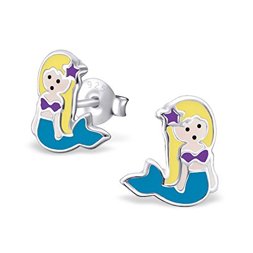 Bungsa© Meerjungfrau Kinder-Ohrstecker .925 ECHTSILBER Mermaid Arielle (Ohrringe Echtschmuck Studs Ohrschmuck Jungs Mädchen) von Bungsa