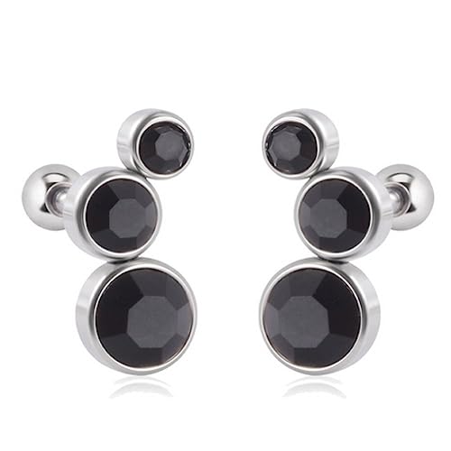 Bungsa Ohrstecker/Piercing mit Kugelverschluss und Kristallen Silber aus 316L Edelstahl Damen (schwarz) von Bungsa
