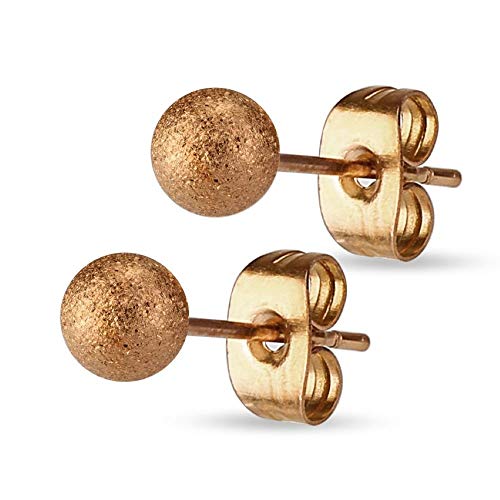 Bungsa Ohrstecker KUGEL Damen & Kinder rosegold - Ohrringe im sandgestrahlten Kugel Design - nickelfreier EDELSTAHL Ohrschmuck für Frauen & Mädchen - niedliche rosegoldfarbene Earstuds mit Kugeln von Bungsa