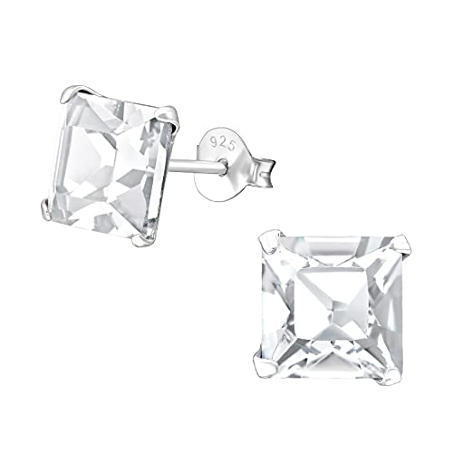 Bungsa Quadratische Kristall Ohrstecker .925 Sterling Silver (Ohrringe Echtschmuck Studs Ohrschmuck Damen Frauen Herren) von Bungsa