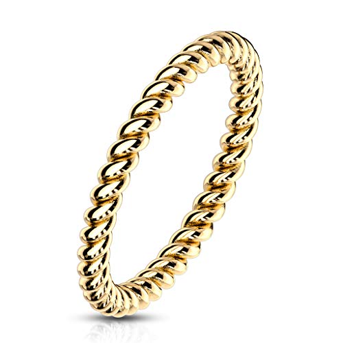 Bungsa Ring für Damen mit gedrehter Ringschiene aus 316L Edelstahl (gold, 54 (17.2)) von Bungsa