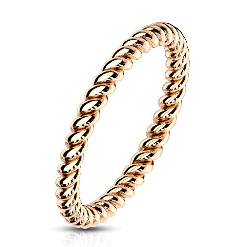 Bungsa Ring für Damen mit gedrehter Ringschiene aus 316L Edelstahl (rosegold, 54 (17.2)) von Bungsa