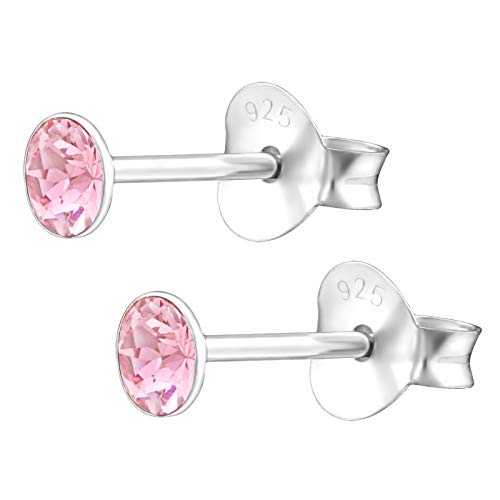 Bungsa Rosa - Ohrstecker mit echtem europäischem Kristall (LA CRYSTALE) 3mm rund aus .925 Sterling Silber von Bungsa