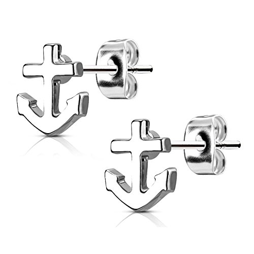 Bungsa SILBERNE Ohrstecker ANKER - maritimes Ohrringe Set mit ANKERN in SILBER- für Damen & Herren - Ohrringe zum Stecken aus EDELSTAHL - edler Ohrschmuck Anker von Bungsa