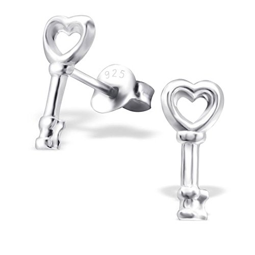 Bungsa Schlüssel Ohrstecker .925 Sterling SILVER für Damen & Herren (Ohrringe Echtschmuck Studs Ohrschmuck Damen Frauen Herren) von Bungsa
