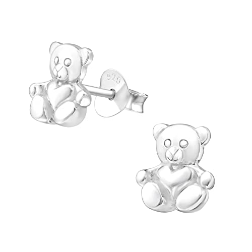 Bungsa Teddybär Ohrstecker .925 SILBER (Ohrringe Echtschmuck Studs Ohrschmuck Damen Frauen Herren) von Bungsa