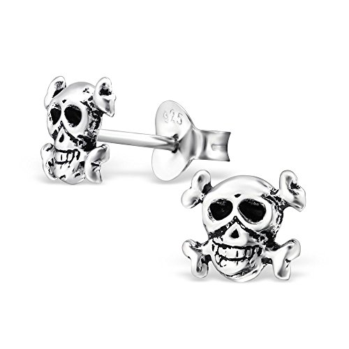Bungsa Totenkopf Ohrstecker .925 ECHTSILBER Skull Death Pirat (Ohrringe Echtschmuck Studs Ohrschmuck Damen Frauen Herren) von Bungsa