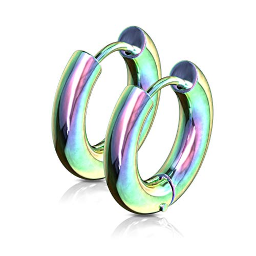 Bungsa Unisex Creolen massiv mit Klappverschluss aus 316L Edelstahl 22 mm (regenbogenfarben) von Bungsa