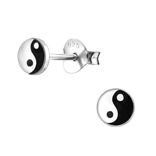 Bungsa Yin & Yang Ohrstecker .925 STERLING SILVER (Ohrringe Echtschmuck Studs Ohrschmuck Damen Frauen Herren) von Bungsa