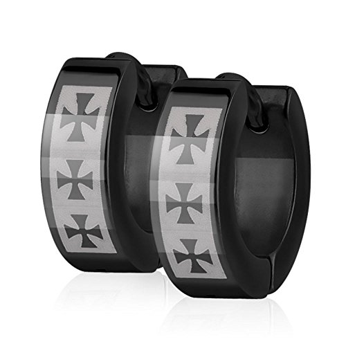 Bungsa schwarze Ohrringe Creolen KREUZ - schwarzes Ohrringe Set mit KREUZEN für Damen & Herren - aus EDELSTAHL - Klappcreolen schwarz - black Unisex Cross Huggies - Kreolen für Frauen & Männer von Bungsa