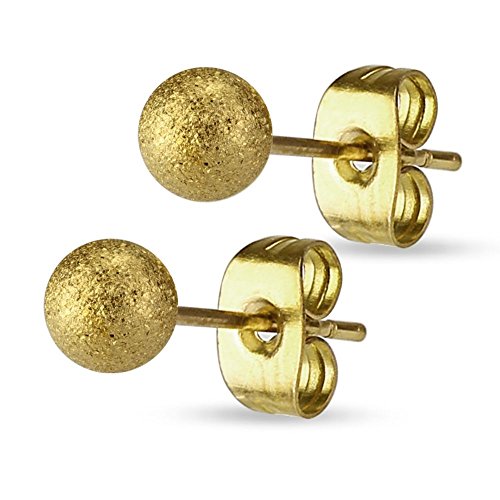 Bungsa 3mm - Gold | Ohrstecker sandgestrahlt ~~ 8 FARBEN & GRÖSSEN ~~ 1 Paar Edelstahl (Ohrringe Ohrschmuck Ohrklemmen Studs Damen Frauen Herren Mode Earrings) von Bungsa