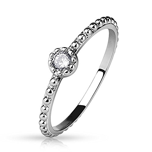 Bungsa 49 (15.6) Kristall Fingerring schmal Silber für Damen Zirkonia Stein 49 52 54 57 (Ring Fingerring Partnerringe Verlobungsringe Trauringe Damenring Brass Rhodiniert) von Bungsa