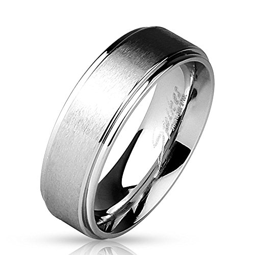 Bungsa 52 (16.6) Ring Silber mit gebürstetem Mittelteil für Damen (Ring Fingerring Partnerringe Verlobungsringe Trauringe Damenring Edelstahlring Chirurgenstahl) von Bungsa